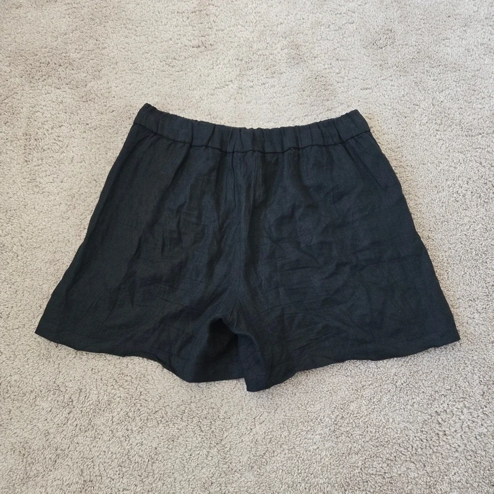J.Crew Womens Long Tropez Short 100% Linen Size Large Black Pull-on  Minimalist